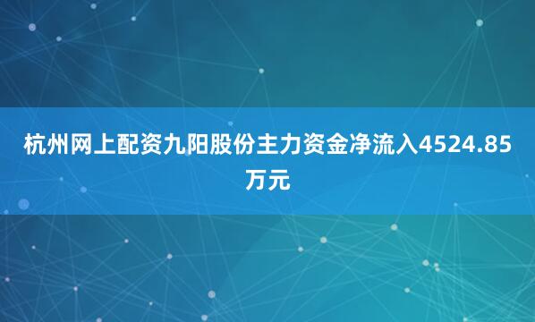 杭州网上配资九阳股份主力资金净流入4524.85万元